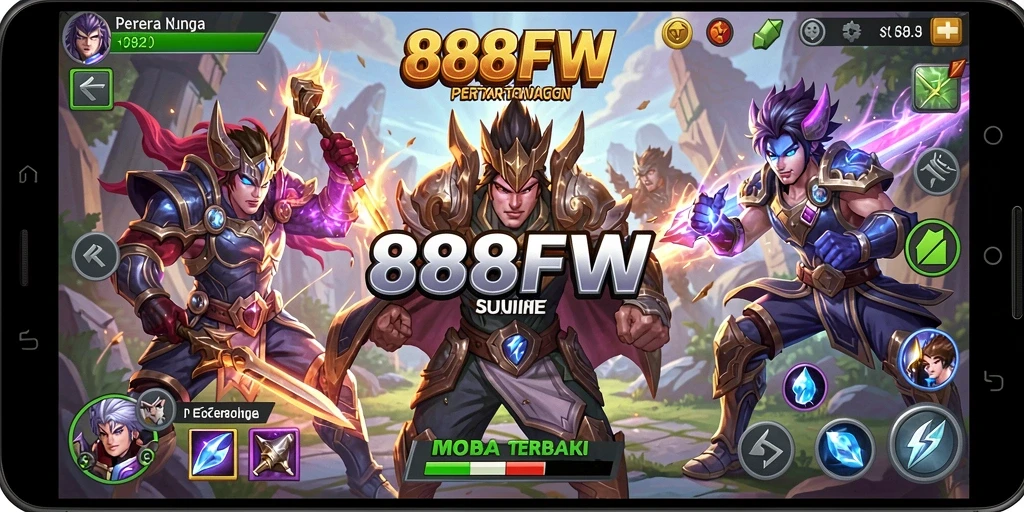 Screenshot gameplay 888FW dengan aksi seru di pertarungan MOBA.