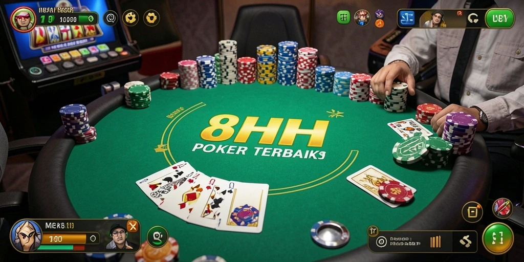 Tampilan gameplay poker yang menegangkan dan seru di 8HHH.