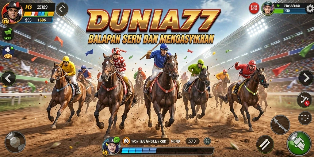 Tampilan gameplay seru di DUNIA77 dengan balapan mendebarkan.