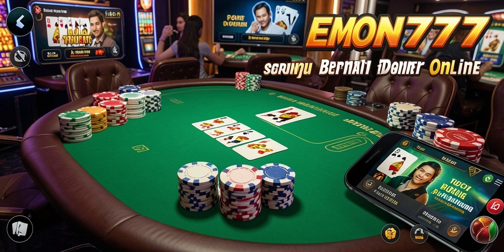 Tampilan gameplay seru di EMON777 saat bermain poker online.