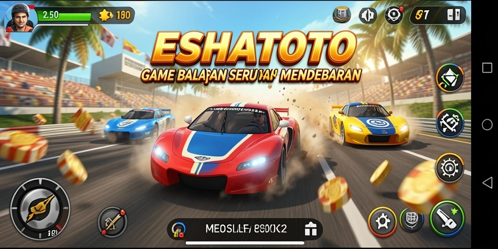 Tampilan gameplay ESHATOTO yang menegangkan dan mendebarkan saat balapan.