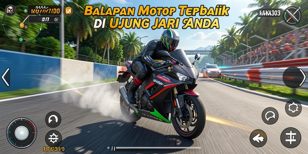 Screenshot gameplay KAKA303 dengan tampilan balapan motor penuh aksi.