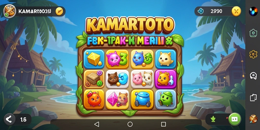 Tangkapan layar KAMARTOTO menunjukkan gameplay Match-3 yang menarik dan penuh warna.