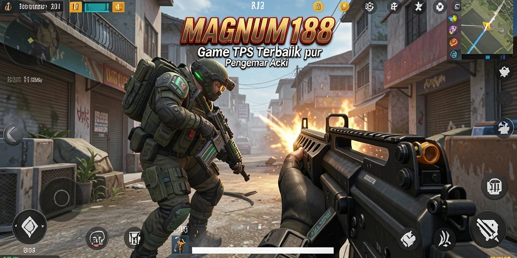 Tampilan screenshot <strong>MAGNUM188</strong> menunjukkan aksi pertempuran intens di medan perang.
