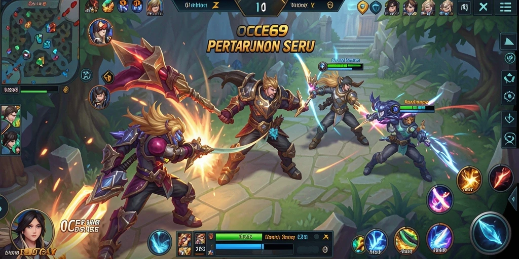 Tampilan permainan MOBA yang seru dan mendebarkan.