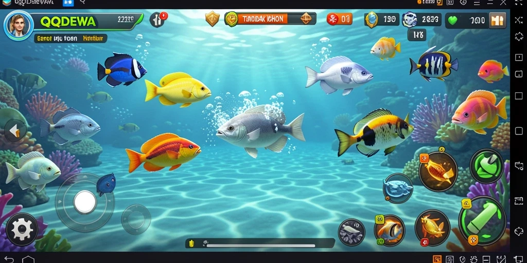 Tampilan gameplay seru di QQDEWA dengan aksi menembak ikan.