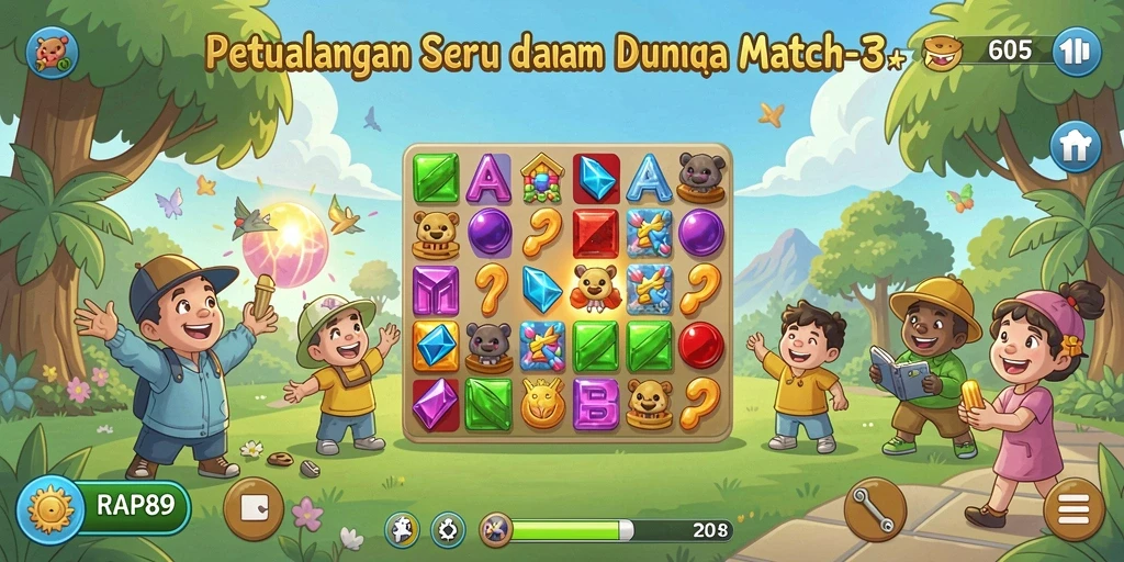 Tangkapan layar menunjukkan gameplay seru dalam RAP89 dengan elemen Match-3.