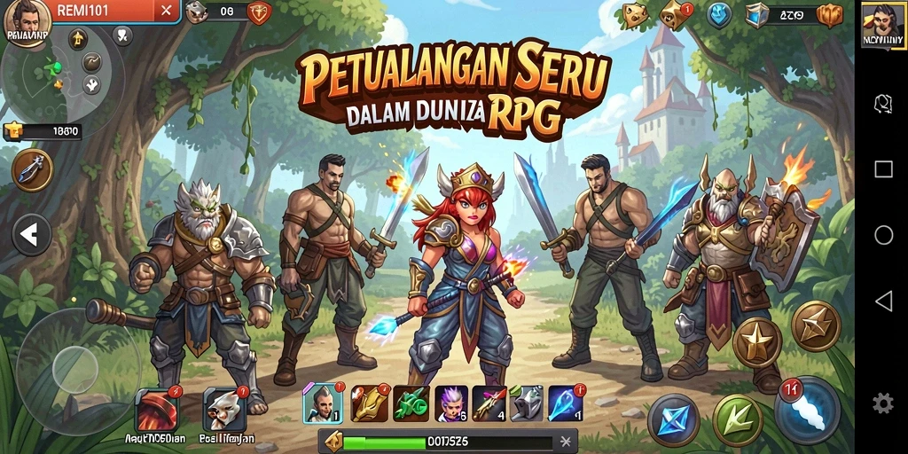 Screenshot gameplay REMI101 menampilkan pertarungan seru dalam dunia RPG.