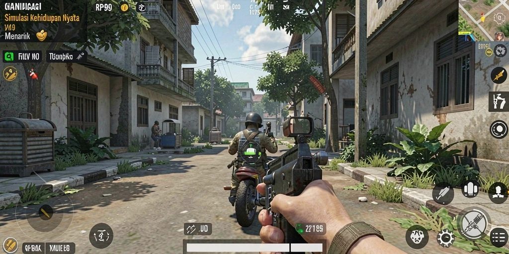 Screenshot gameplay RP99 yang menunjukkan interaksi karakter dalam simulasi.