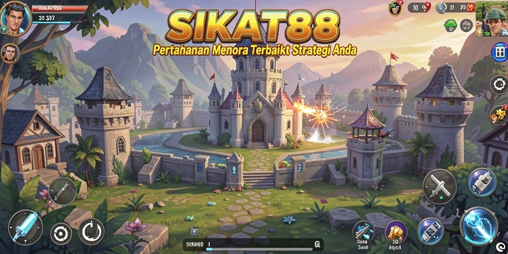 Gameplay SIKAT88 menampilkan pertahanan menara yang menegangkan dan penuh strategi.