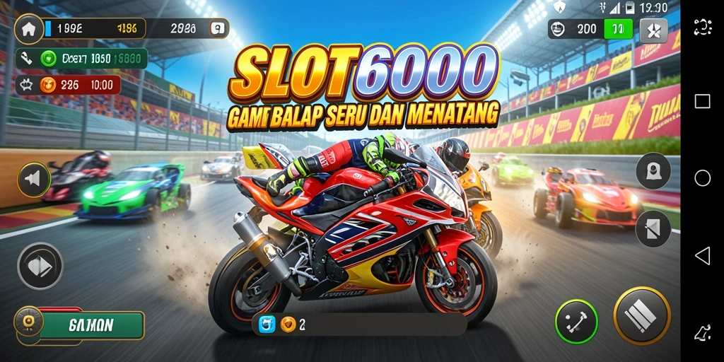 Tampilan gameplay balap yang mendebarkan di SLOT6000.