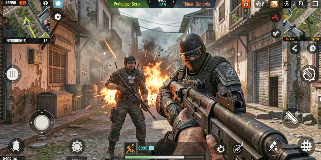 Tampilan gameplay seru dari SR996 dengan aksi tembak-menembak yang mendebarkan.