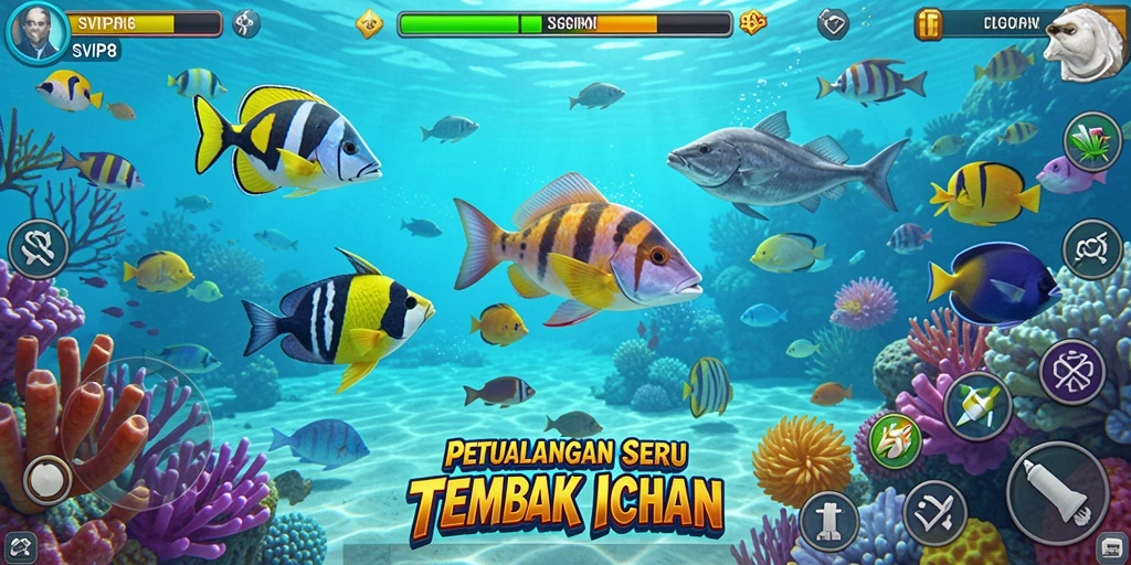 Screenshot gameplay SVIP8 menampilkan aksi seru menembak ikan.