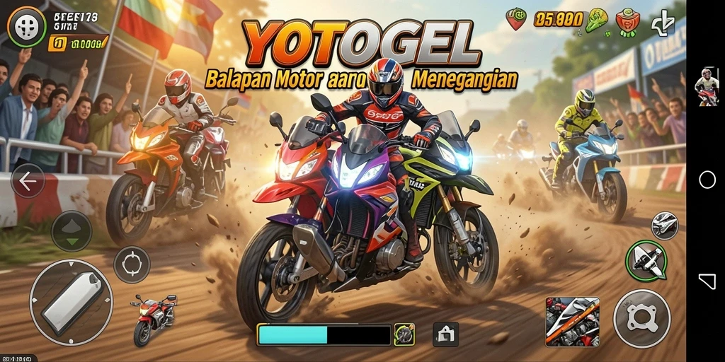 Tampilan gameplay seru YOTOGEL dengan balapan motor yang mendebarkan.